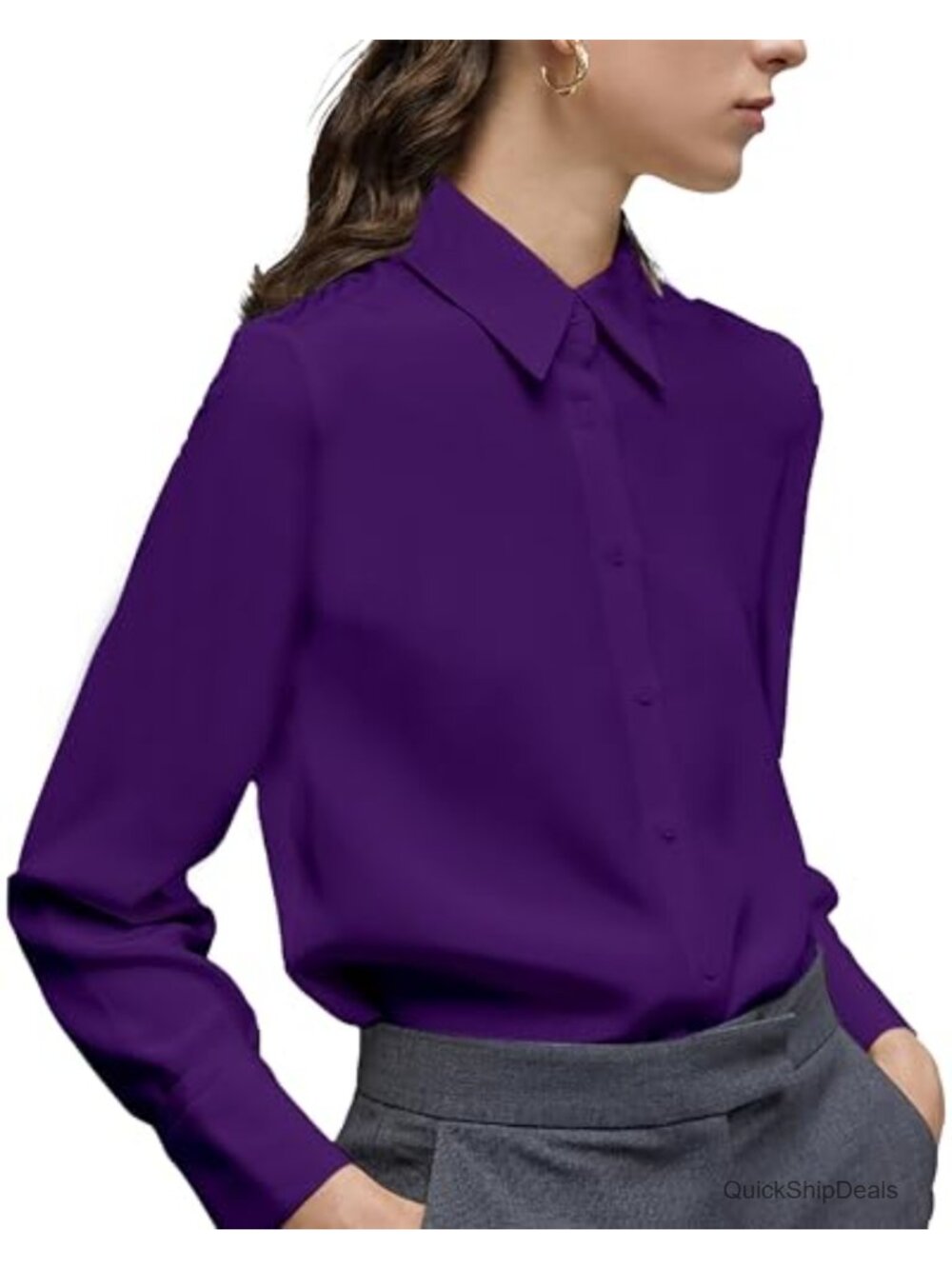 Women's Long Sleeve Button Down Shirt Office Chiffon Blouse